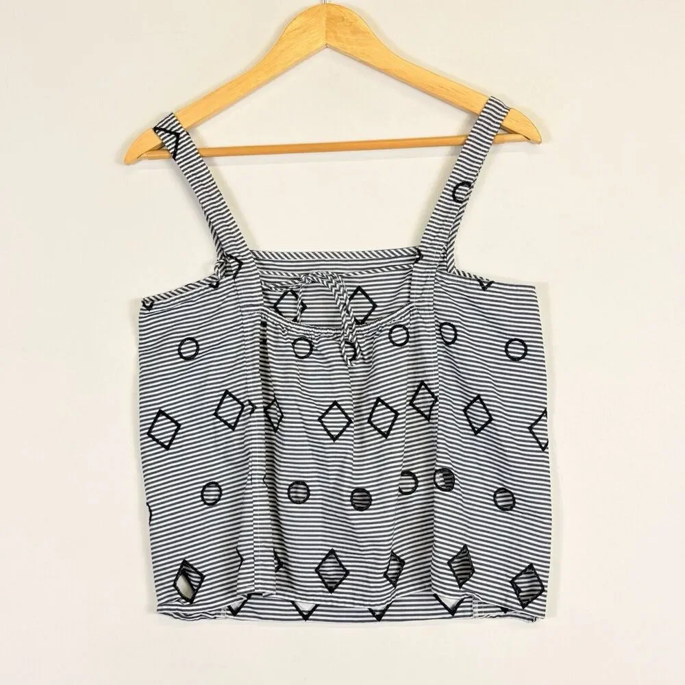 Madewell Blue White Stripe Cut Out Cropped Sleeveless Shirt Top Women's‎ 8 - Picture 4 of 6